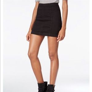 Free People Black Denim High-Waist Mini Skirt